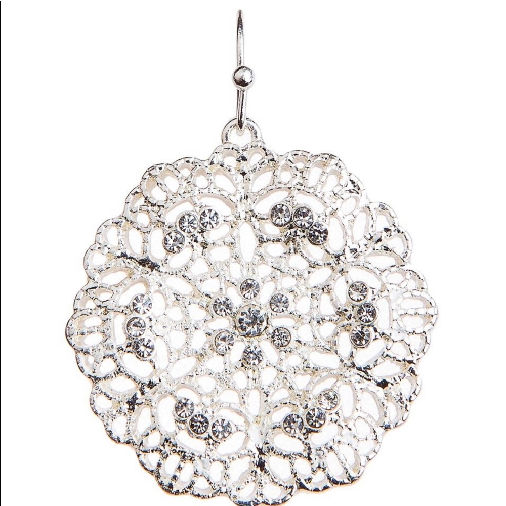 Silver Raised Filigree Floral Crystal Earring